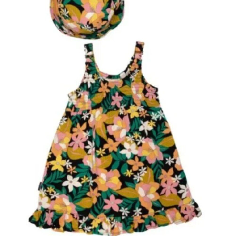 NWT Volcom Girls Floral Dress and Bucket Hat Set - Sleeveless